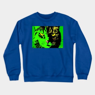 ANGRY CAT POP ART - GREEN YELLOW BLACK Crewneck Sweatshirt